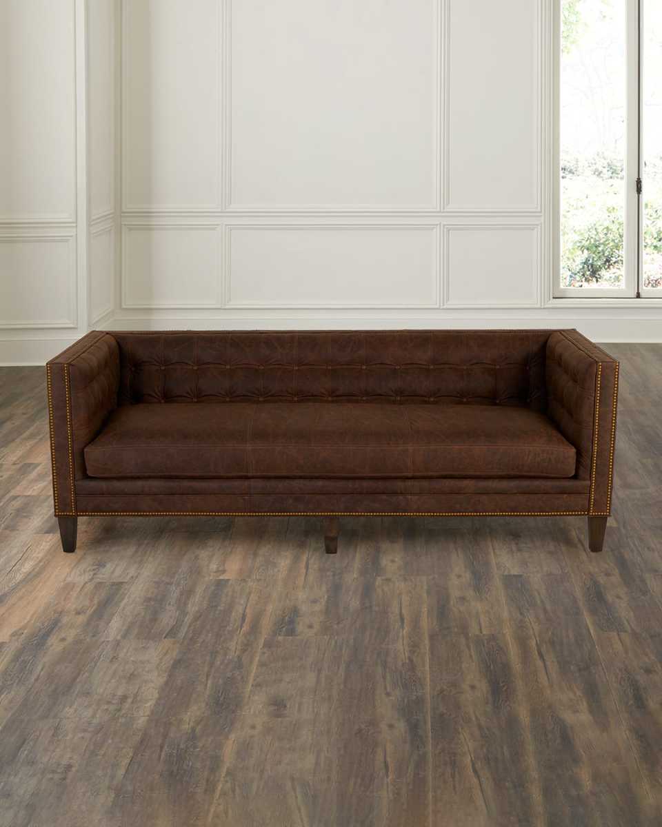 Prescott Leather Tuxedo Sofa, 90"